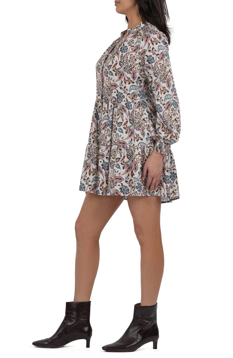 KUT from the Kloth Tallulah Tiered Long Sleeve Dress, Alternate, color, Ivory/ Brown