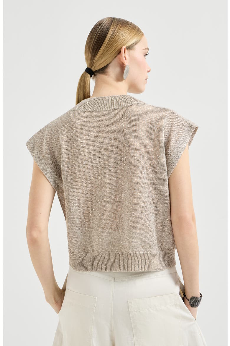 Linen and cotton Diamond yarn sweater, Alternate, color, Light Brown