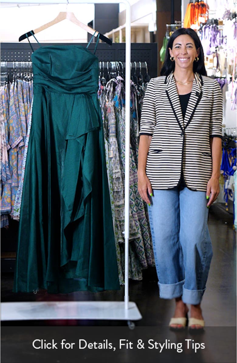 Strapless Ruffle Detail Metallic Organza Gown, sales video thumbnail