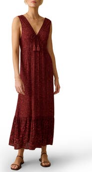 Faherty Eden Floral Print Ruffle Hem Sleeveless Maxi Dress