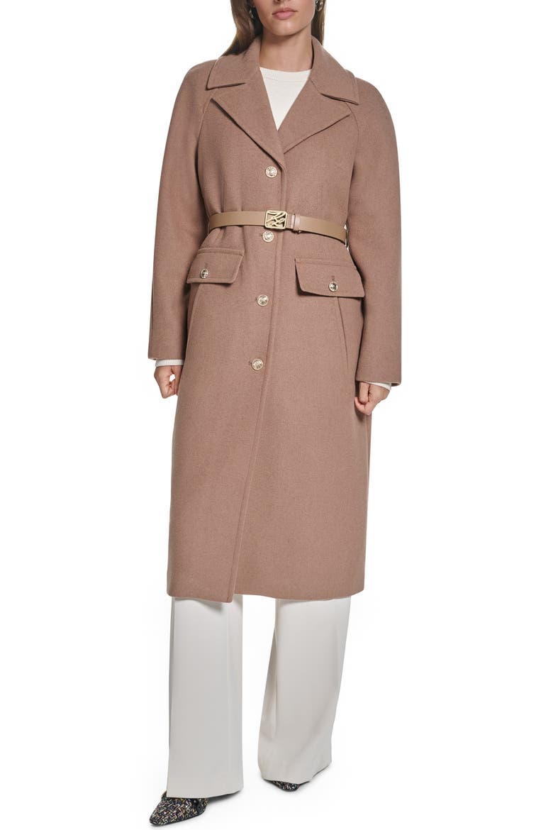 Belted Button Front Wool Blend Coat, Main, color, CAMEL