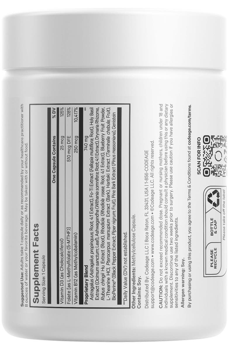Codeage Ultra Life Telomeres - Folate 5-MTHF, D3 & B12 Supplement, Alternate, color, White