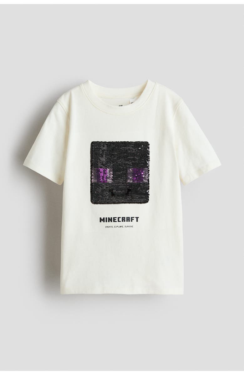 H&M Reversible Sequin T-shirt, Alternate, color, Cream/Minecraft