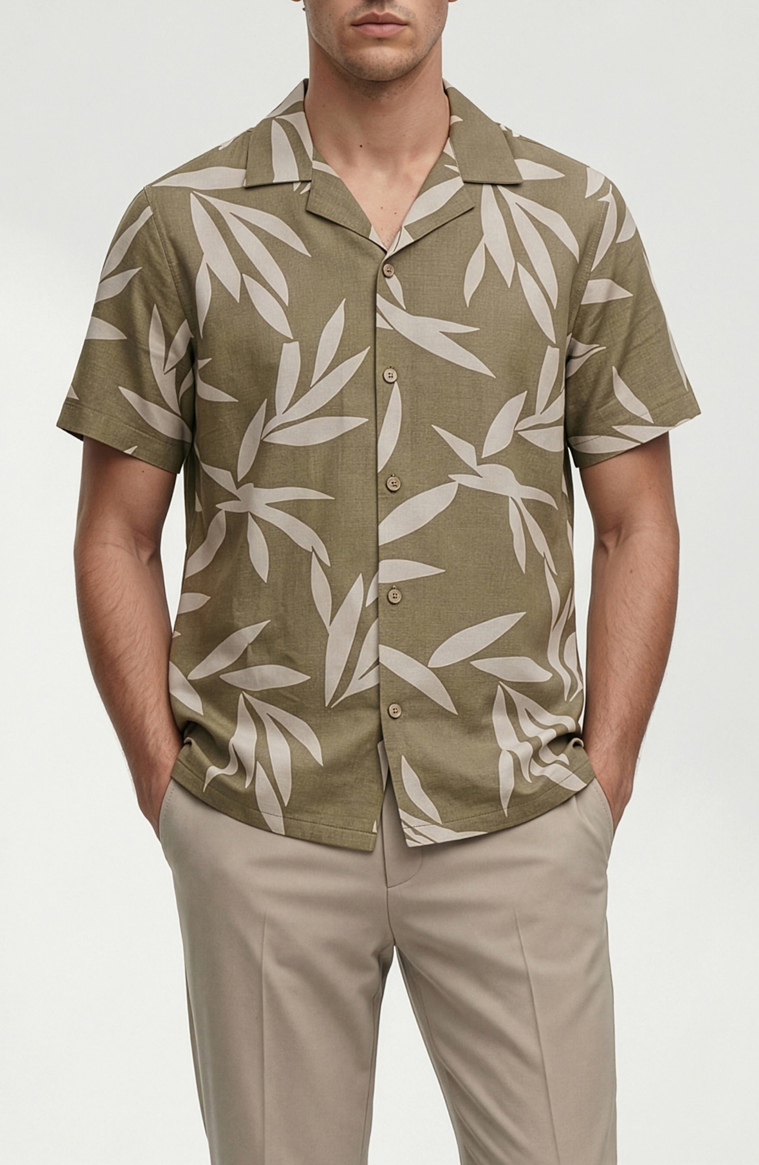 Corey Leaf Print Camp Shirt