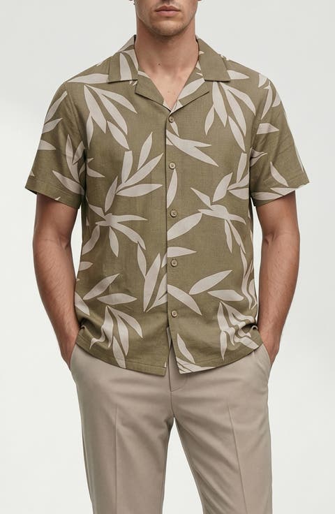 Corey Leaf Print Camp Shirt