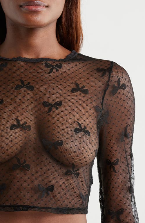Kilo Brava Bow Dotted Mesh Crop Top In Black