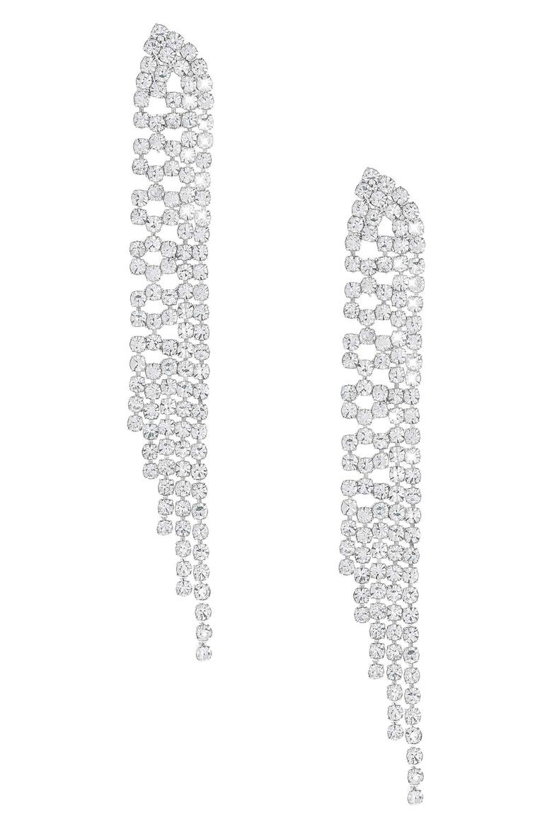 Champagne Nights Crystal Fringe Drop Earrings, Main, color, SILVER