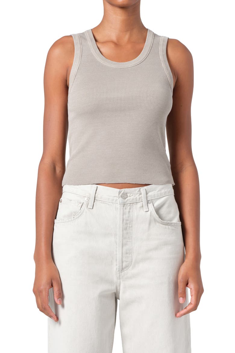 Poppy Shrunken Rib Tank, Main, color, DRAB