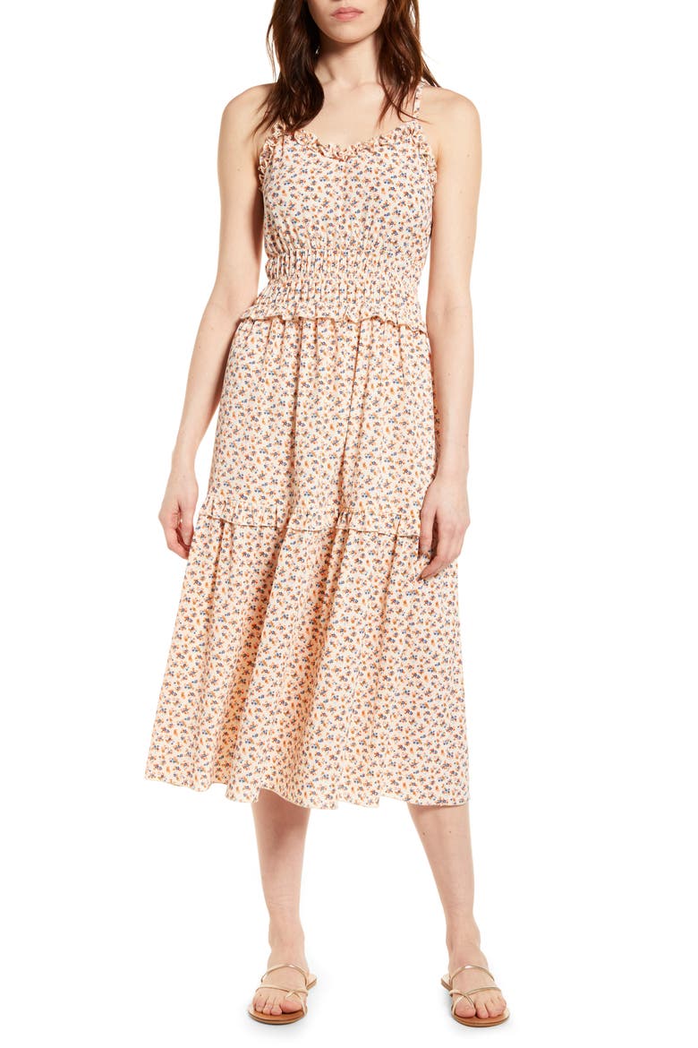 Ruffle Sleeveless Midi Dress, Main, color, FLORAL MOSS