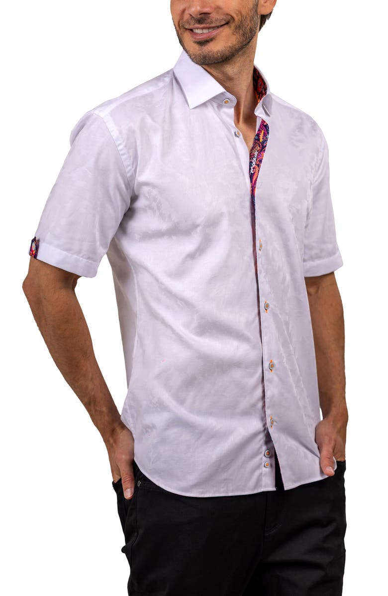 Maceoo Galileo Ascension 0076 Contemporary Fit Short Sleeve Button-Up Shirt, Alternate, color, White