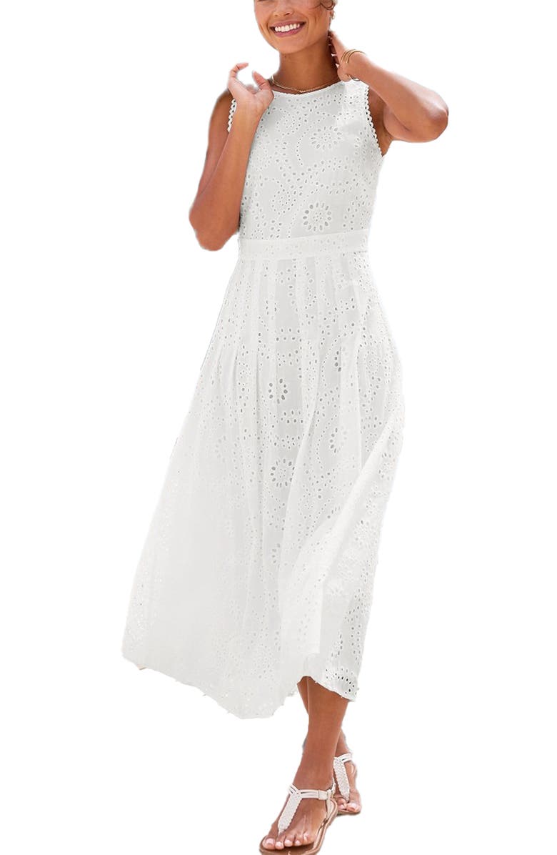 LASCANA Women's Sleeveless Eyelet Maxi Dress, Main, color, White