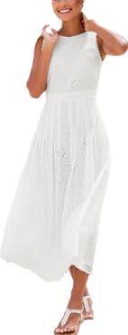 LASCANA Women's Sleeveless Eyelet Maxi Dress