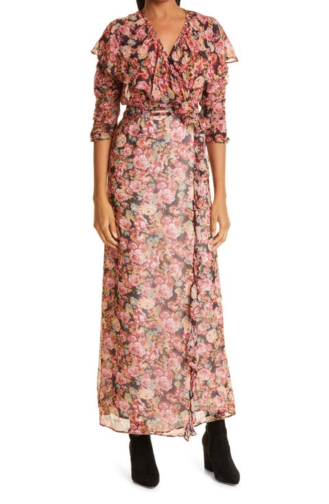Georgette Three-Quarter Sleeve Wrap Dress