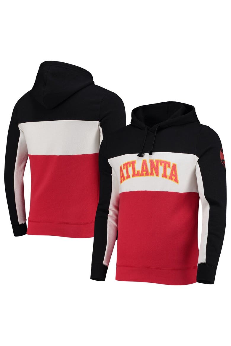 Men's Junk Food Black/White Atlanta Hawks Wordmark Colorblock Fleece Pullover Hoodie, Main, color, Black