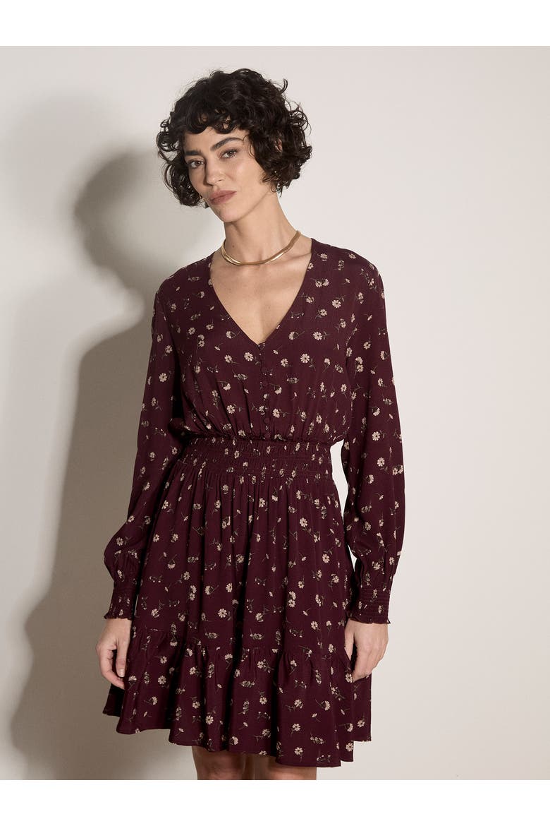 V Neck Ruffle Neck Dress, Main, color, Burgundy