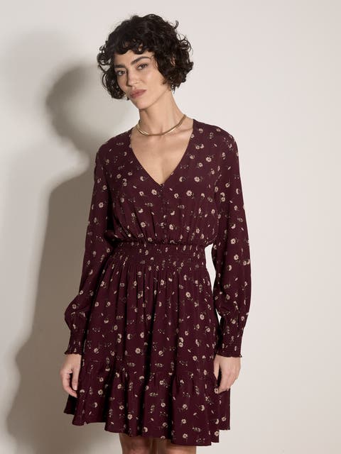 V Neck Ruffle Neck Dress