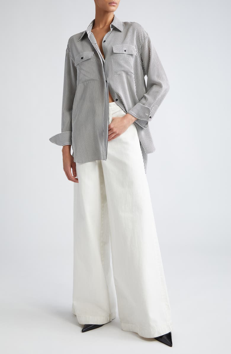 Nili Lotan Ellias Stripe Silk Shirt, Alternate, color, 