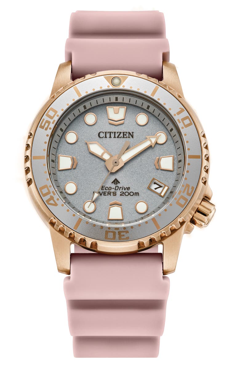Citizen Promaster Sea Polyurethane Strap Watch, 36.5mm, Main, color, Pink