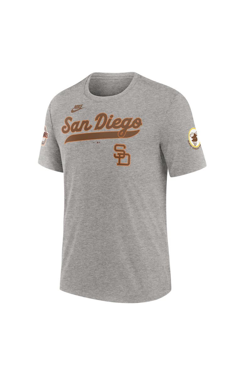 Nike Men's Nike Heather Gray San Diego Padres Cooperstown Collection Eras Tri-Blend T-Shirt, Alternate, color, Heather Gray