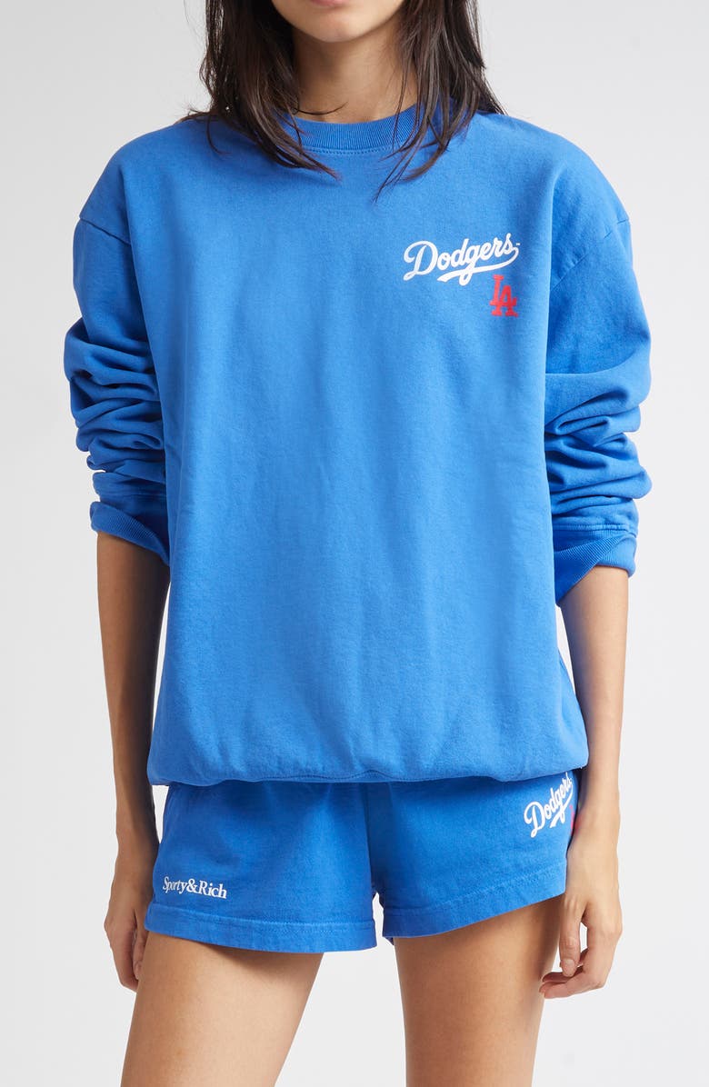 Sporty & Rich Dodgers Serif Crewneck Graphic Sweatshirt, Main, color, 