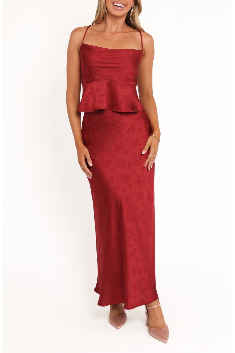 Belle Floral Satin Camisole & Maxi Skirt Set, Main, color, BURGUNDY