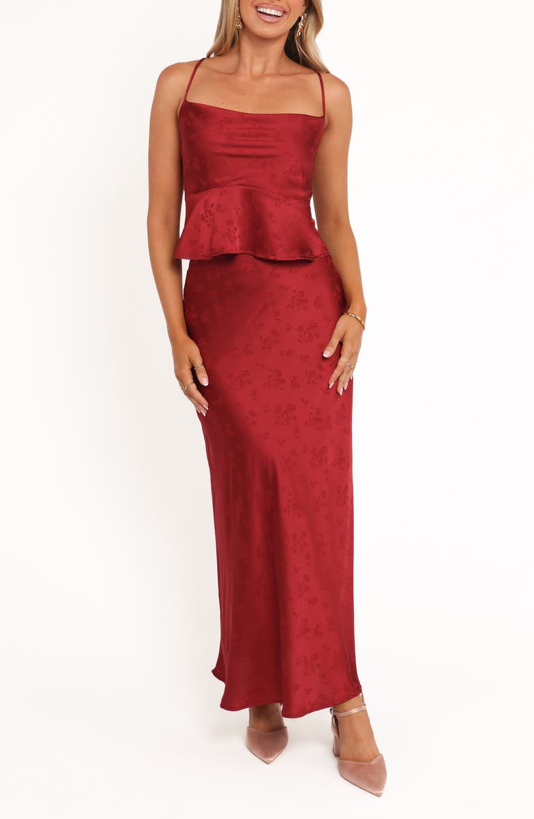 Petal & Pup Belle Floral Satin Camisole & Maxi Skirt Set, Main, color, Burgundy