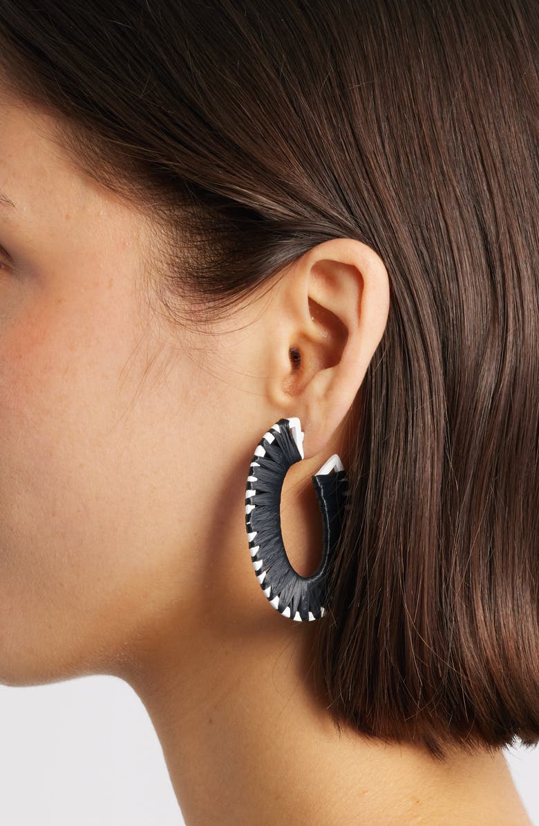 Nordstrom Raffia Wrapped Hoop Earrings, Alternate, color, Black- White