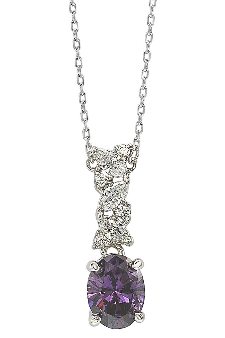 Sterling Silver Purple & White Cubic Zirconia Cluster Pendant Necklace, Alternate, color, PURPLE