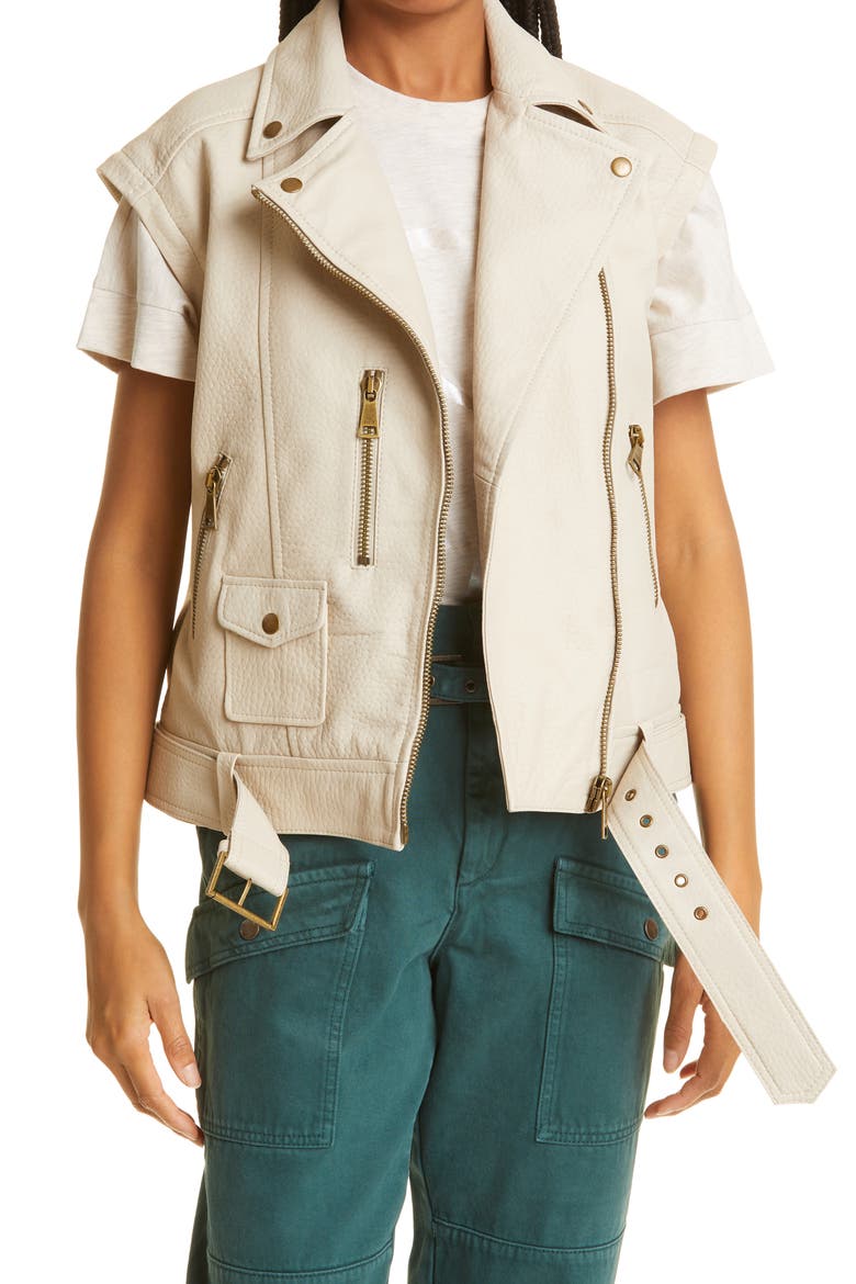 Valerii Oversize Leather Moto Jacket, Alternate, color, IVORY