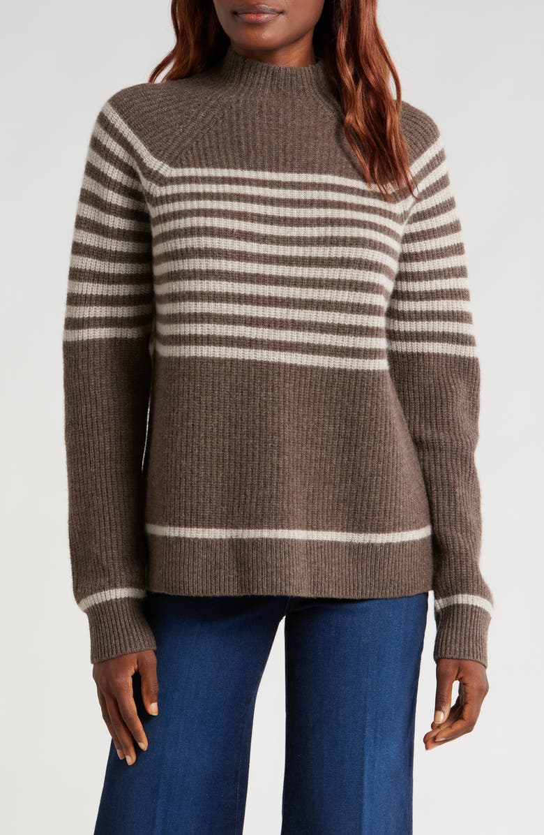 Wyeth Laura Stripe Wool & Cashmere Funnel Neck Sweater, Main, color, Coco/ Oatmeal