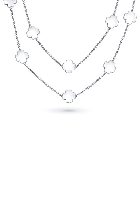 Clover Flower Tin Cup Chain Layered Necklace