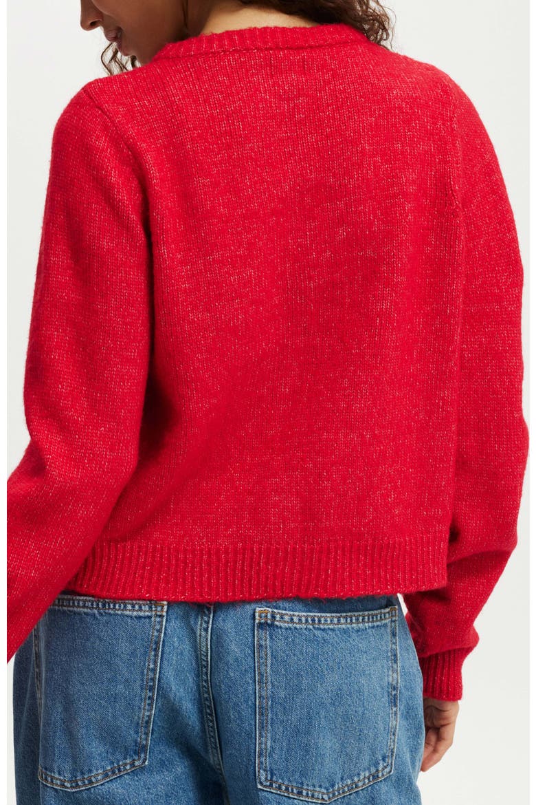 Luxe Crew Button Cardigan, Alternate, color, REBEL RED