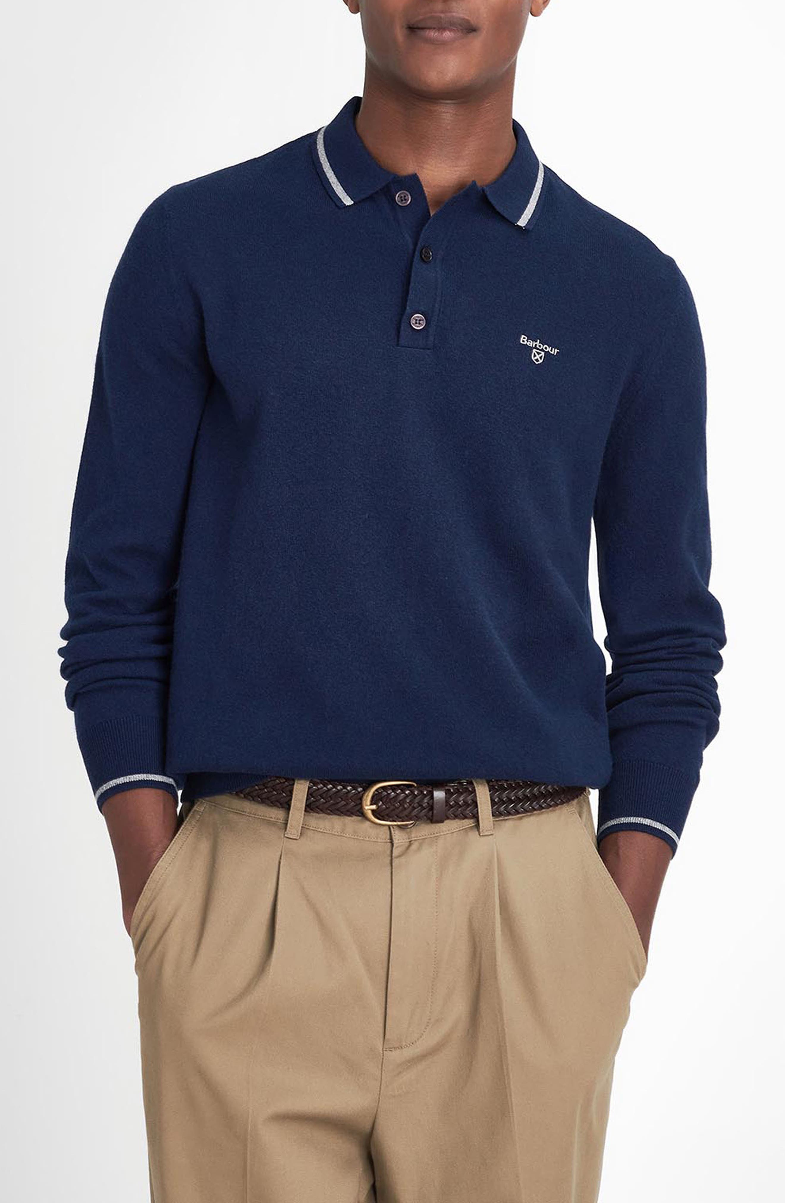 Barbour Tipped Cotton & Wool Polo Sweater