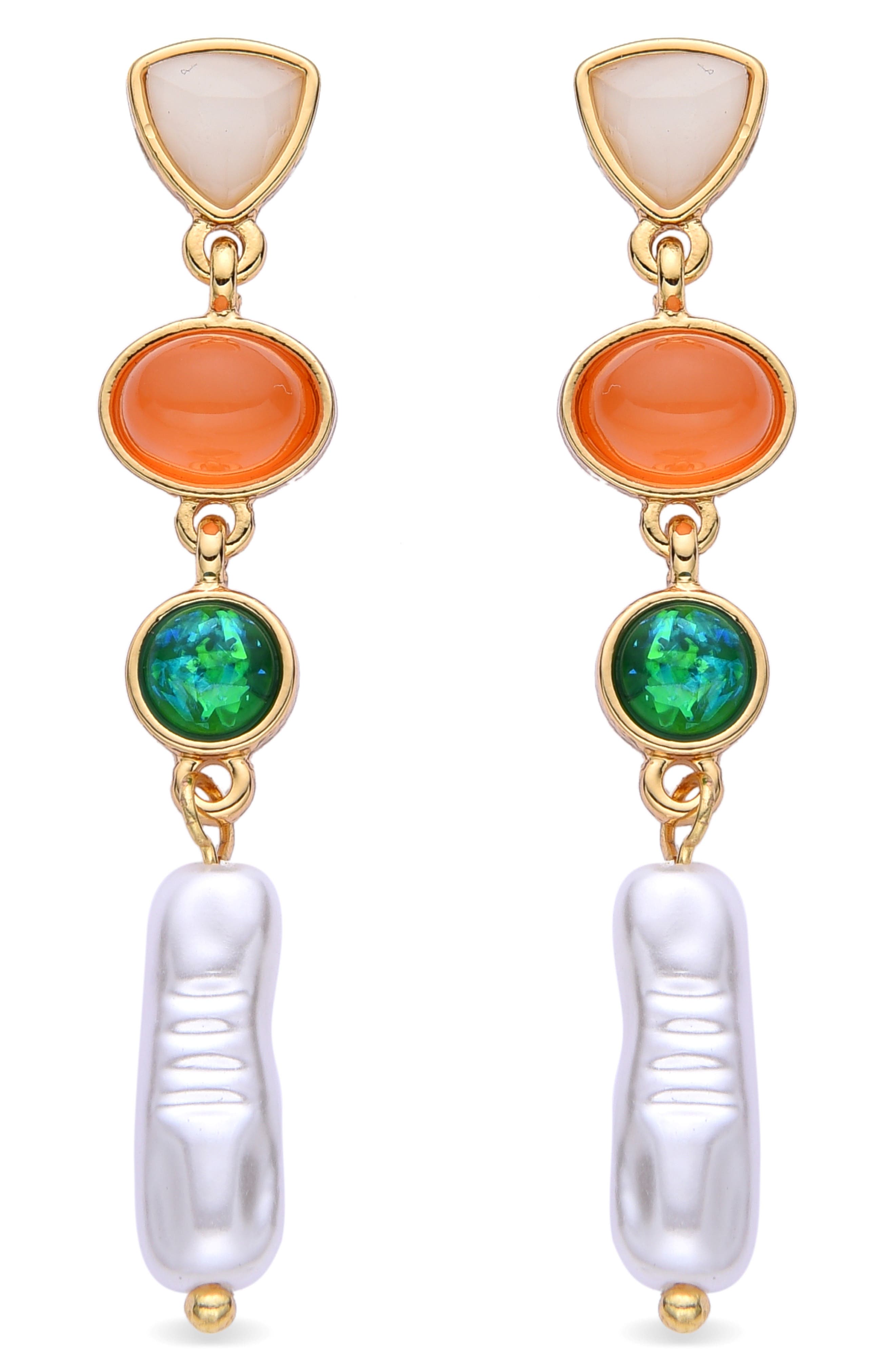 EYE CANDY LOS ANGELES Louise Mixed Stone & Imitation Pearl Linear Drop Earrings