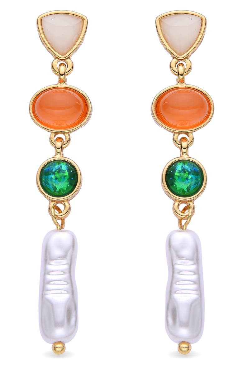 Louise Mixed Stone & Imitation Pearl Linear Drop Earrings, Main, color, GOLD