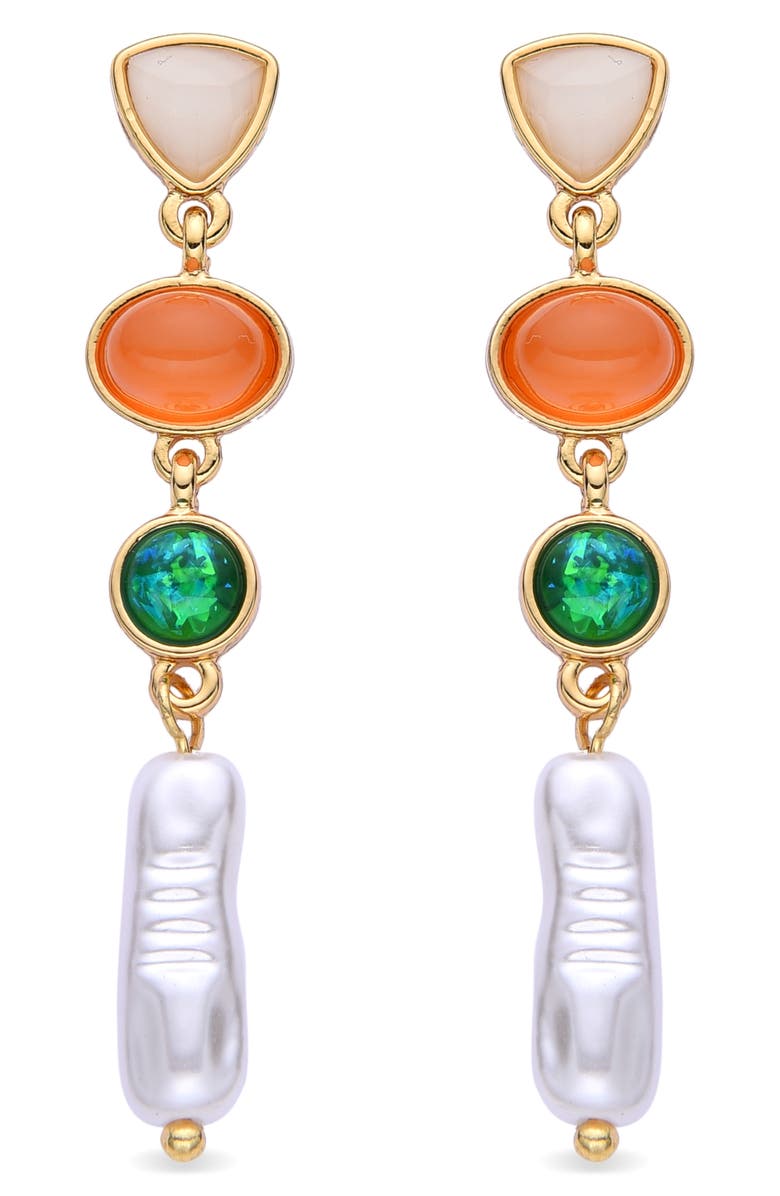 EYE CANDY LOS ANGELES Louise Mixed Stone & Imitation Pearl Linear Drop Earrings, Main, color, Gold