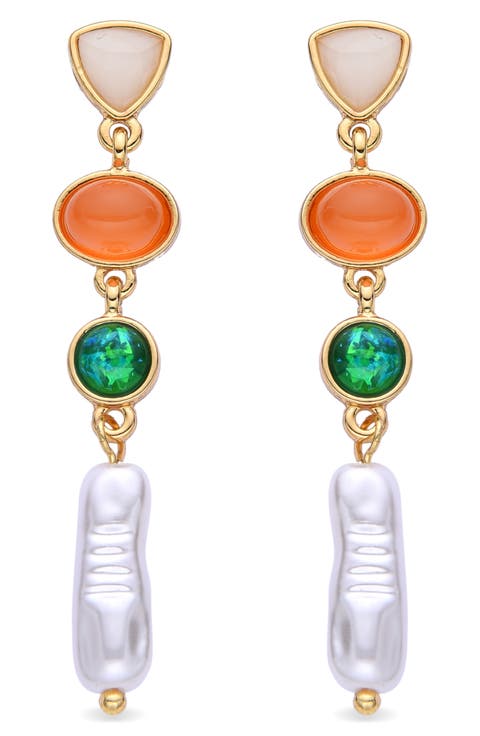 Louise Mixed Stone & Imitation Pearl Linear Drop Earrings