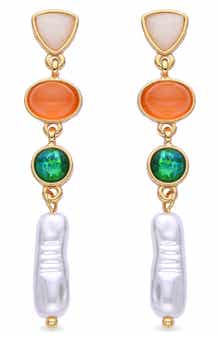 EYE CANDY LOS ANGELES Louise Mixed Stone & Imitation Pearl Linear Drop Earrings