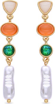 EYE CANDY LOS ANGELES Louise Mixed Stone & Imitation Pearl Linear Drop Earrings