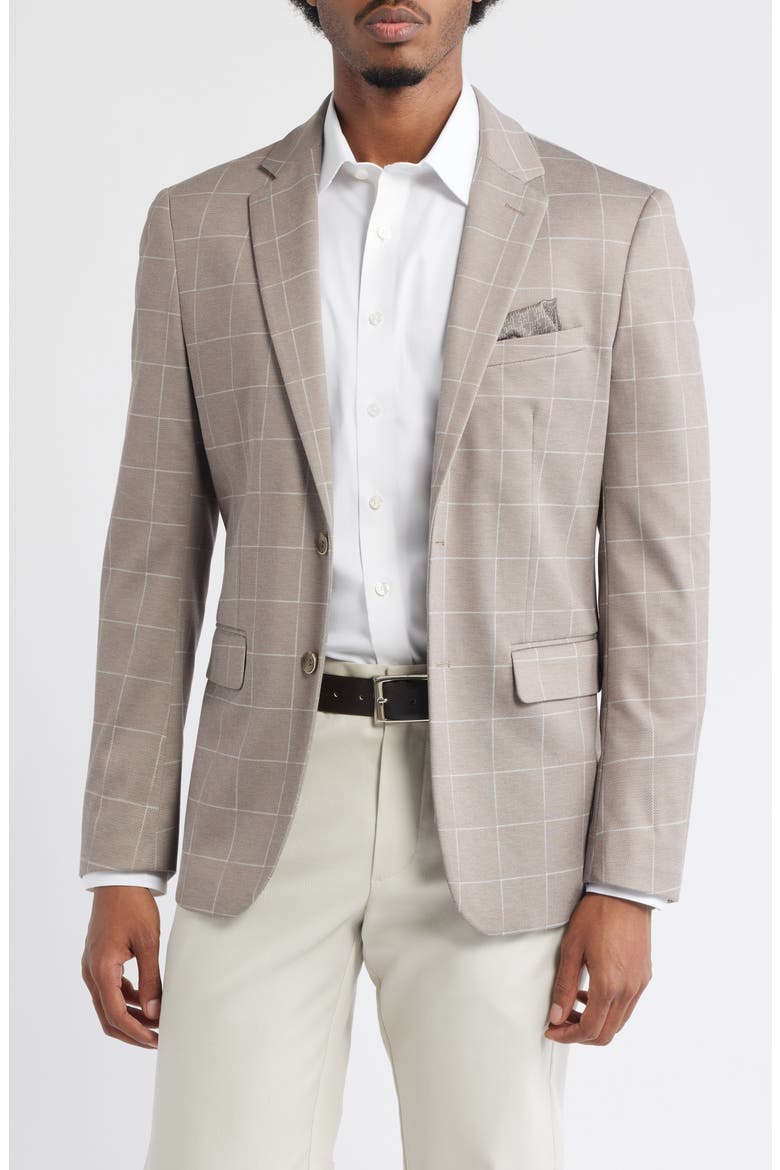 Tan Windowpane Check Knit Sport Coat, Main, color, TAN