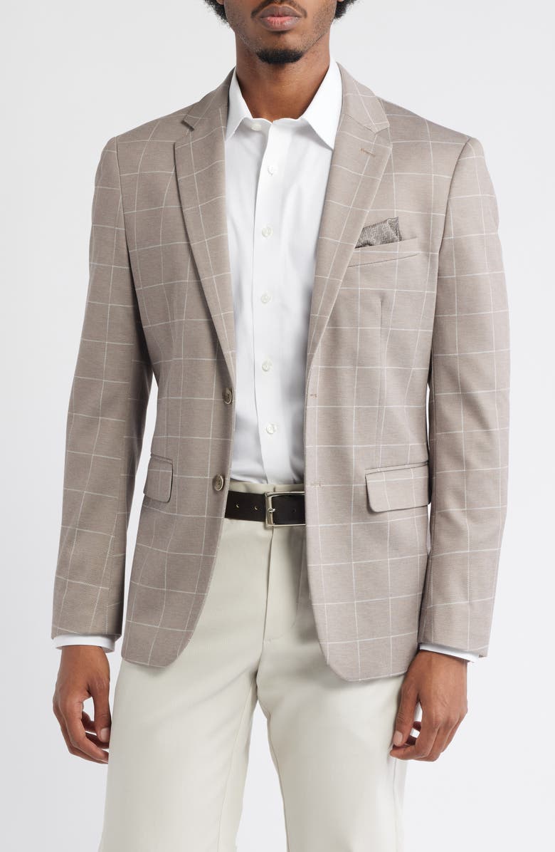 DANIEL HECHTER Tan Windowpane Check Knit Sport Coat, Main, color, Tan
