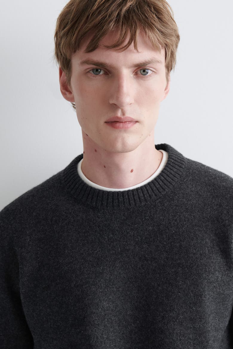 Boiled Merino Wool Crew-Neck Sweater, Alternate, color, CHARCOAL