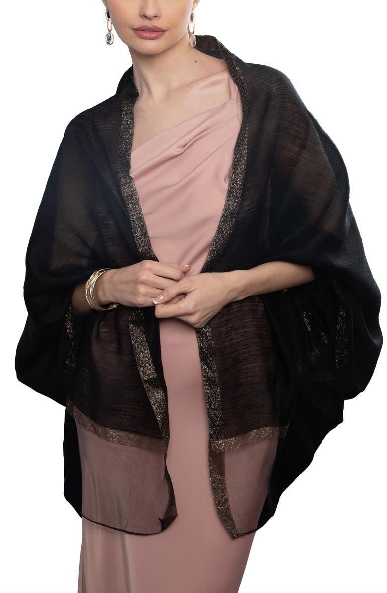 SAACHI Shimmer Border Metallic Trim Scarf, Main, color, Black