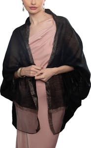 SAACHI Shimmer Border Metallic Trim Scarf