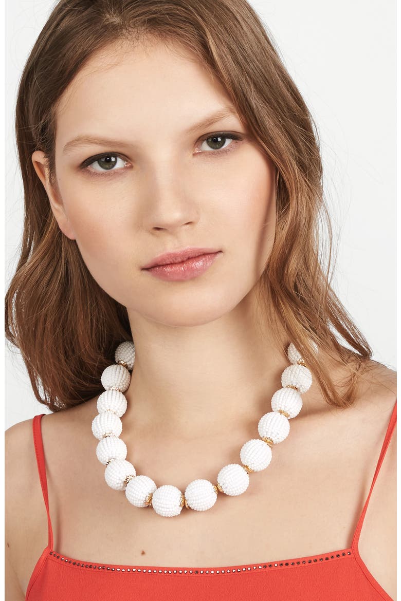 Beaded Ball Statement Necklace, Alternate, color, WHITE