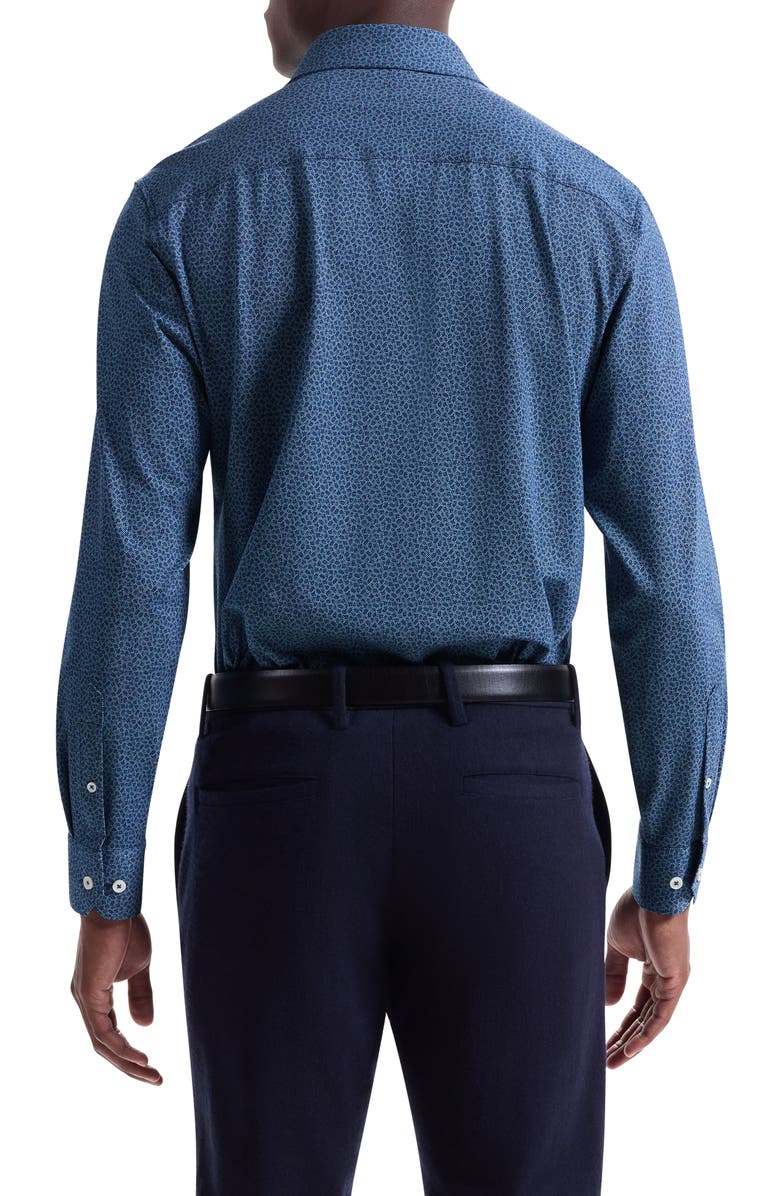 Bugatchi James OoohCotton<sup>®</sup> Leaf Print Twill Button-Up Shirt, Alternate, color, Navy
