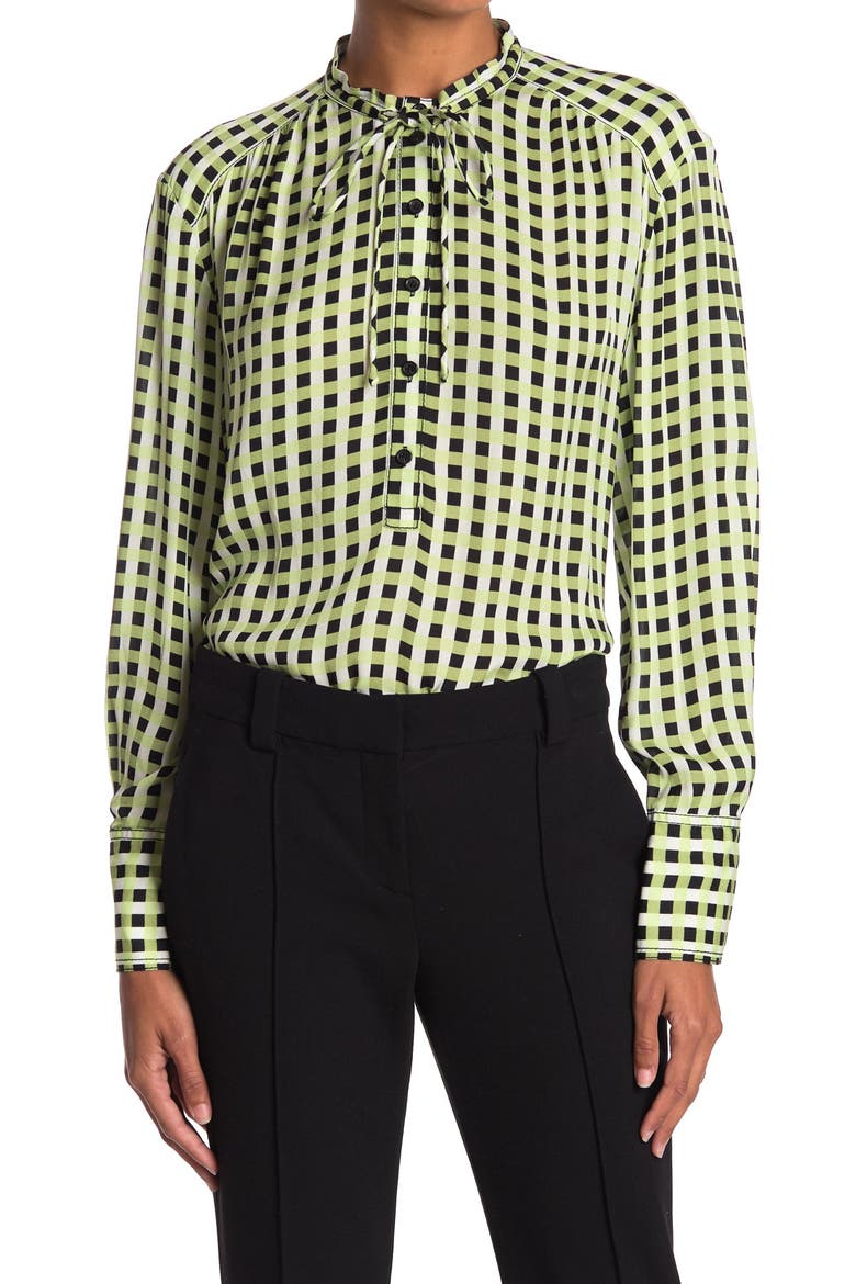 White Label Gingham Georgette Blouse, Main, color, WHITE/ BLACK/ CLRY MED GING