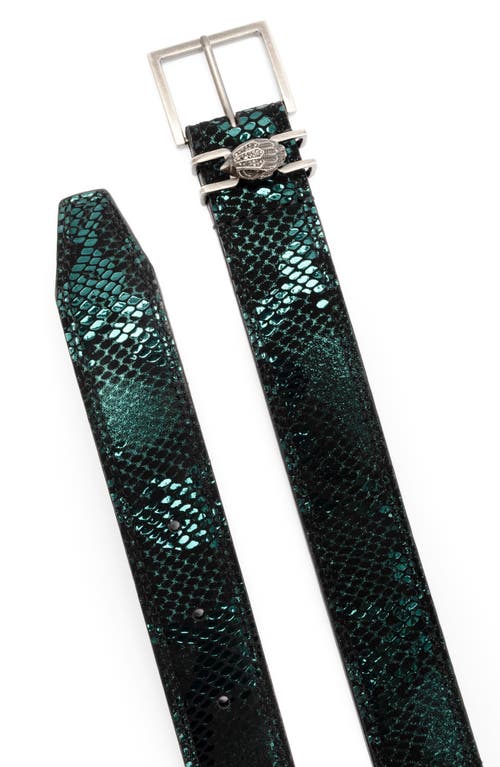 Kurt Geiger London Shoreditch Snakeskin Embossed Leather Belt In Black