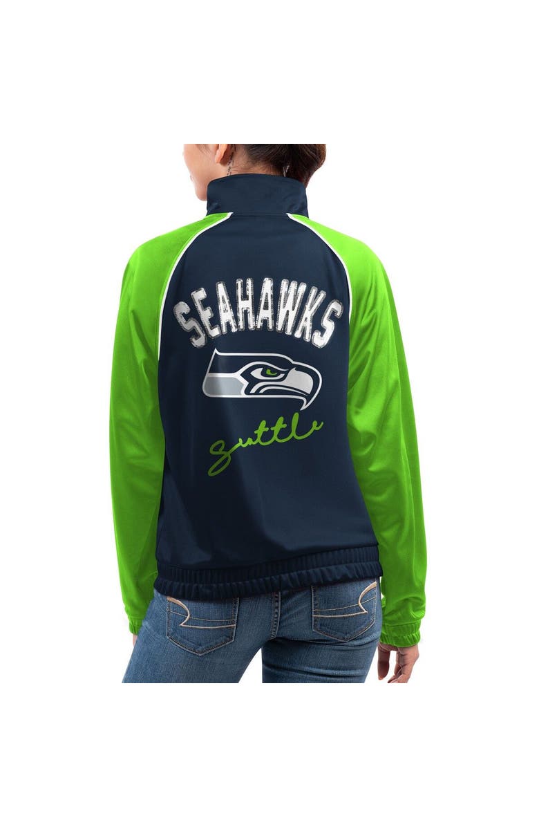 G-III 4HER BY CARL BANKS Women's G-III 4Her by Carl Banks Navy Seattle Seahawks Showup Fashion Dolman Full-Zip Track Jacket, Alternate, color,