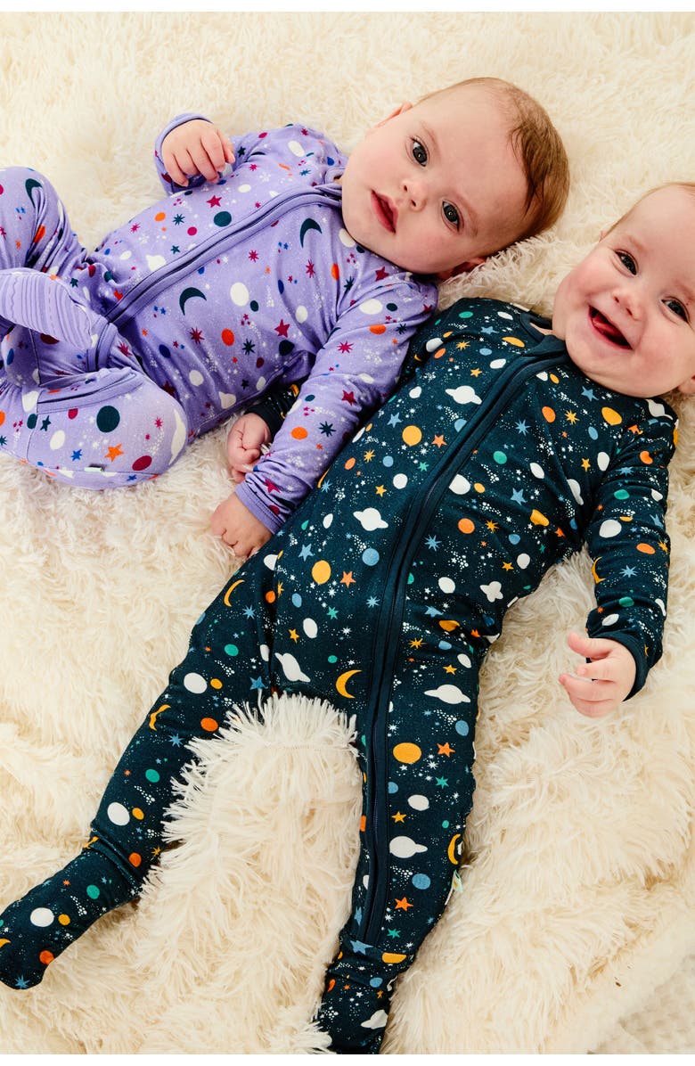 Clover Baby & Kids Soft & Stretchy Zipper Footie - Luna Midnight, Alternate, color, Luna Midnight